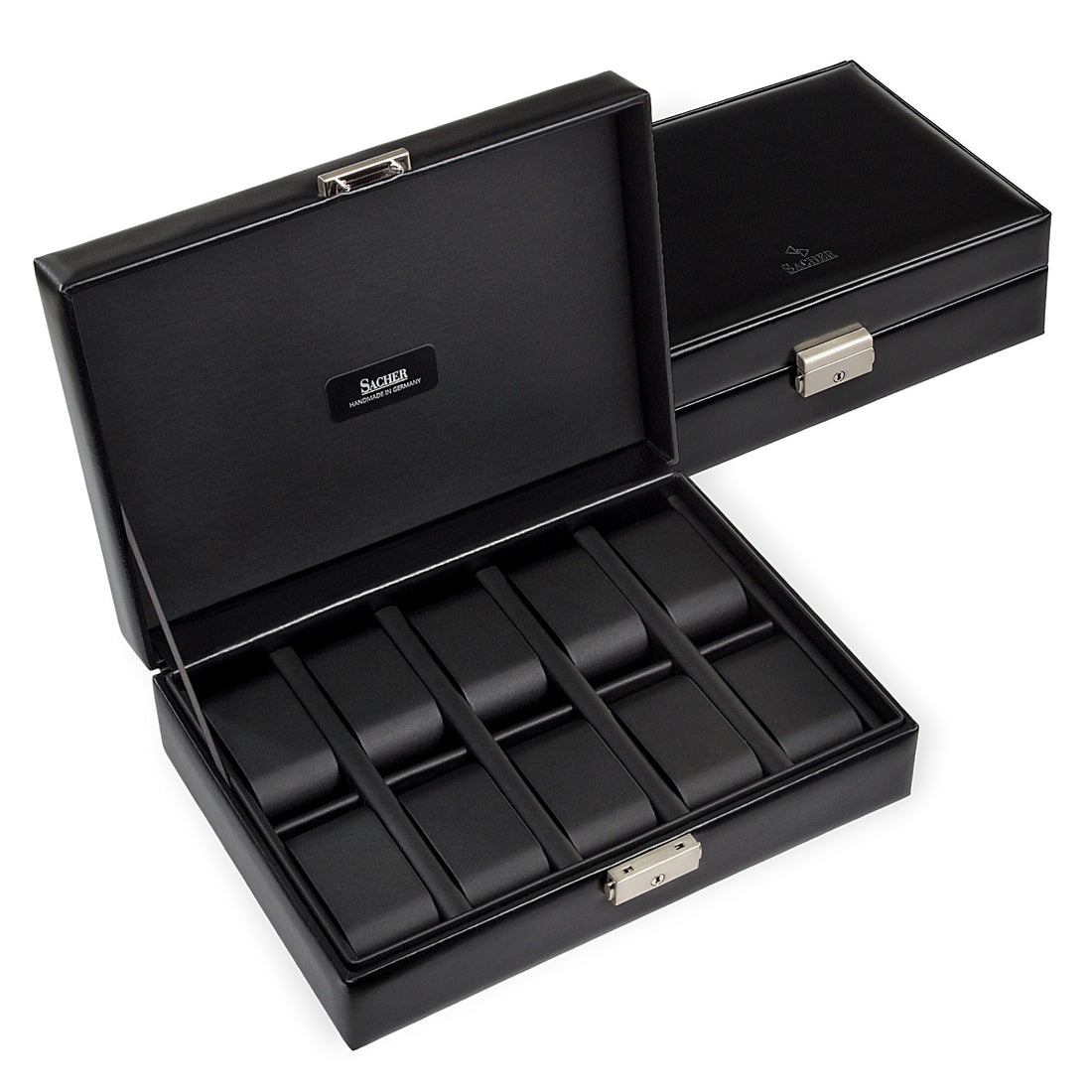 Watch case for 10 watches black exclusive / black (leather)