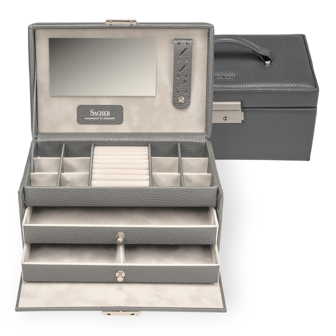 Joyero Emma granello / gris (cuero de vaca)