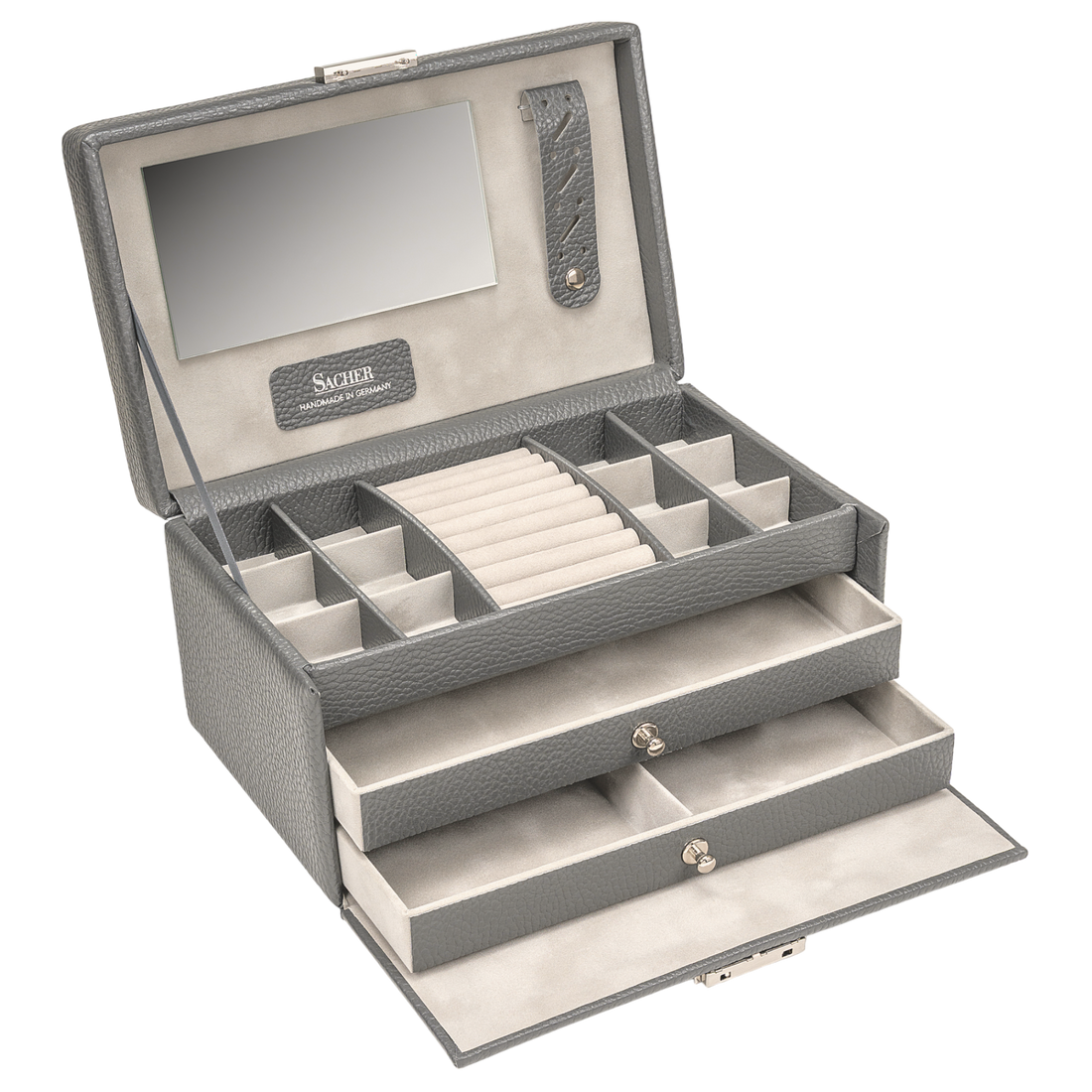 Joyero Emma granello / gris (cuero de vaca)