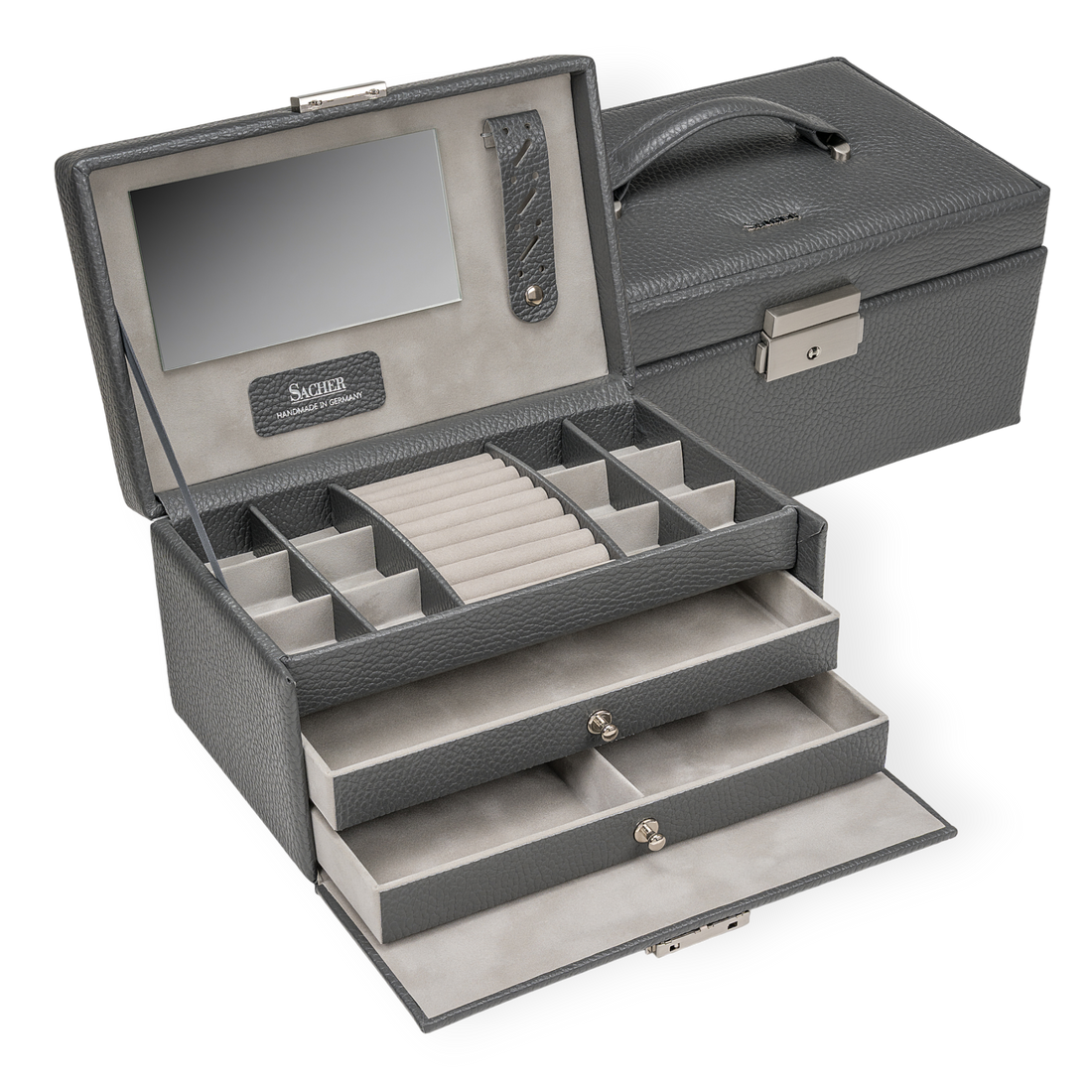 Joyero Emma granello / gris (cuero de vaca)