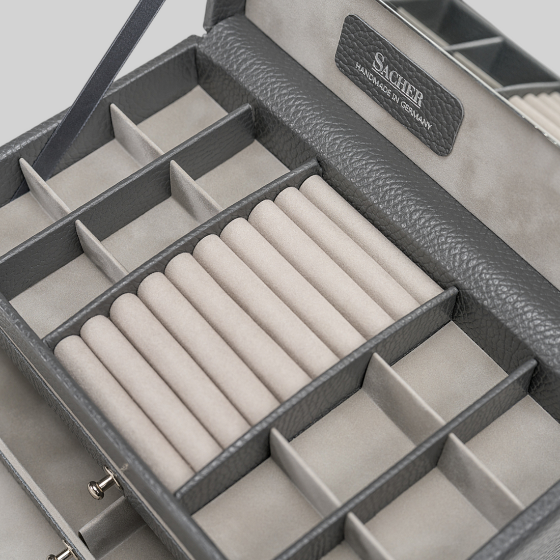 Joyero Emma granello / gris (cuero de vaca)