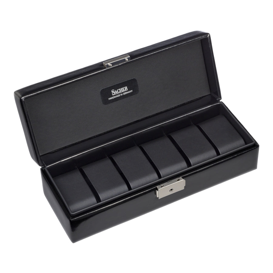 Watch case for 6 watches black exclusive / black (leather)