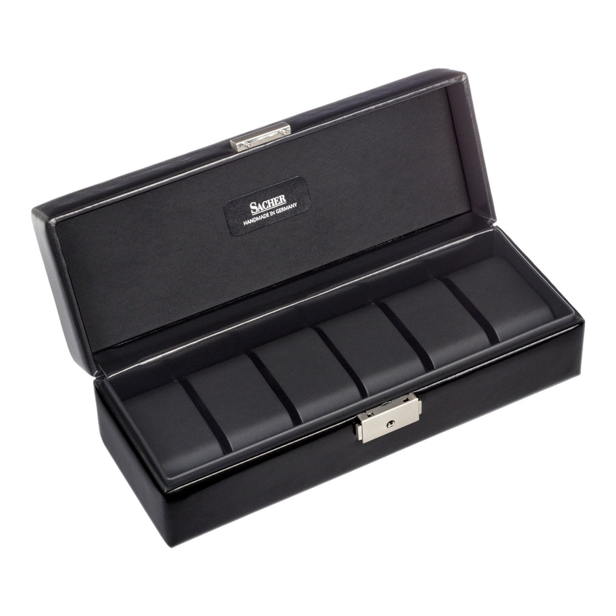 Watch case for 6 watches black exclusive / black (leather)