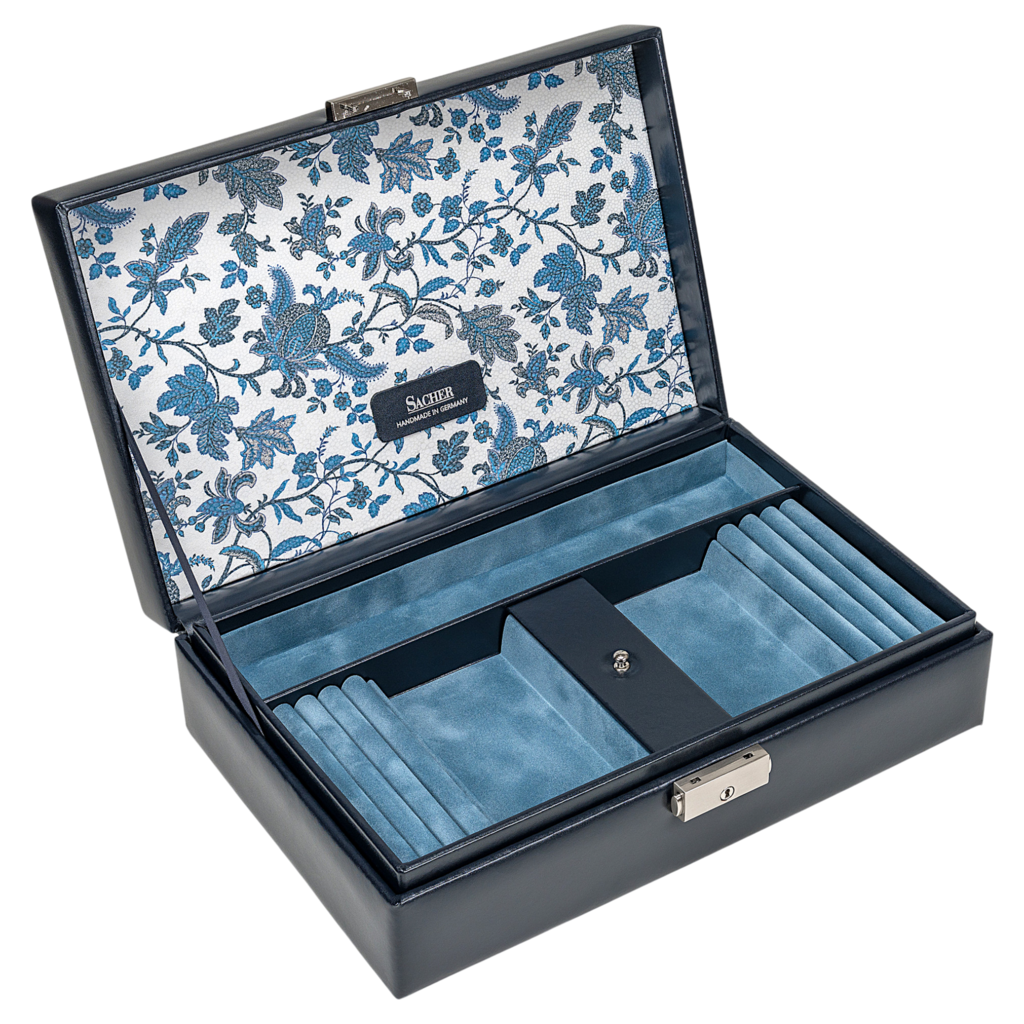 Schmuckkassette Ilka florage / navy (Leder)