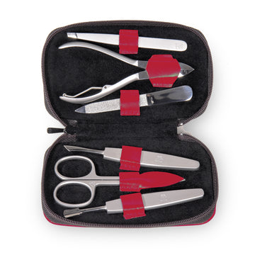 6 pcs. manicure set Manikürenset / red (leather)