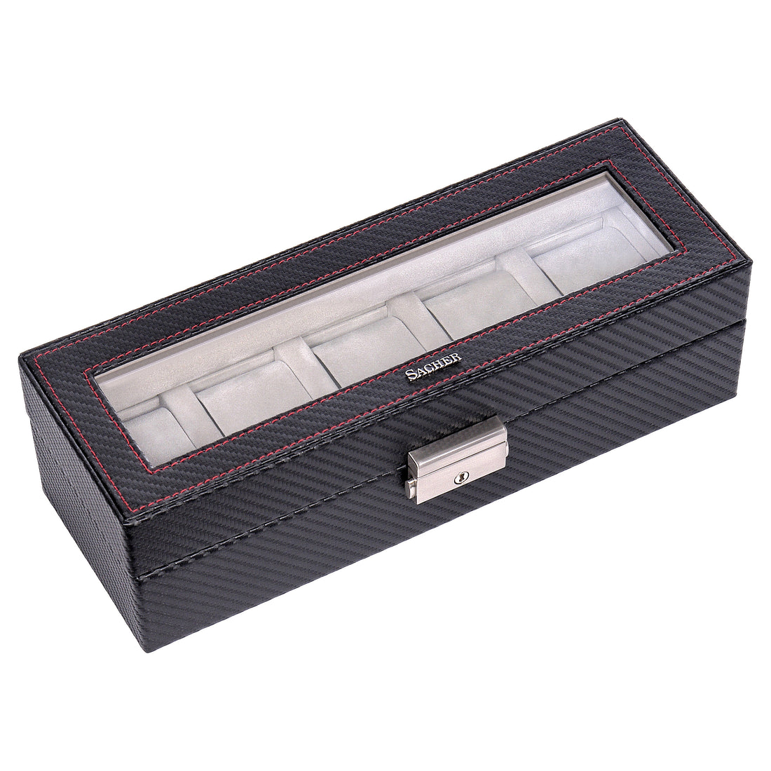 Watch case for 5 watches carvon / black (leather)