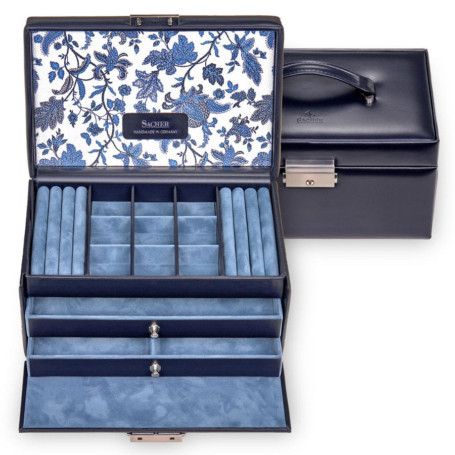 Caja de joyas Elly florage / azul marino (cuero)