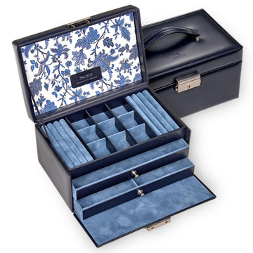 Caja de joyas Elly florage / azul marino (cuero)