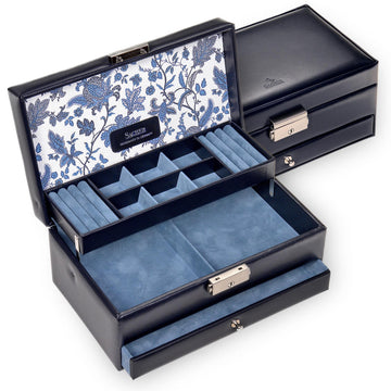 Caja de joyas Helen florage / azul marino (cuero)