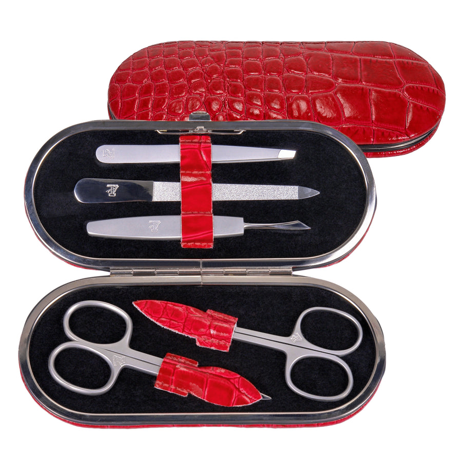 5-piece manicure case Manicure set / red (leather)