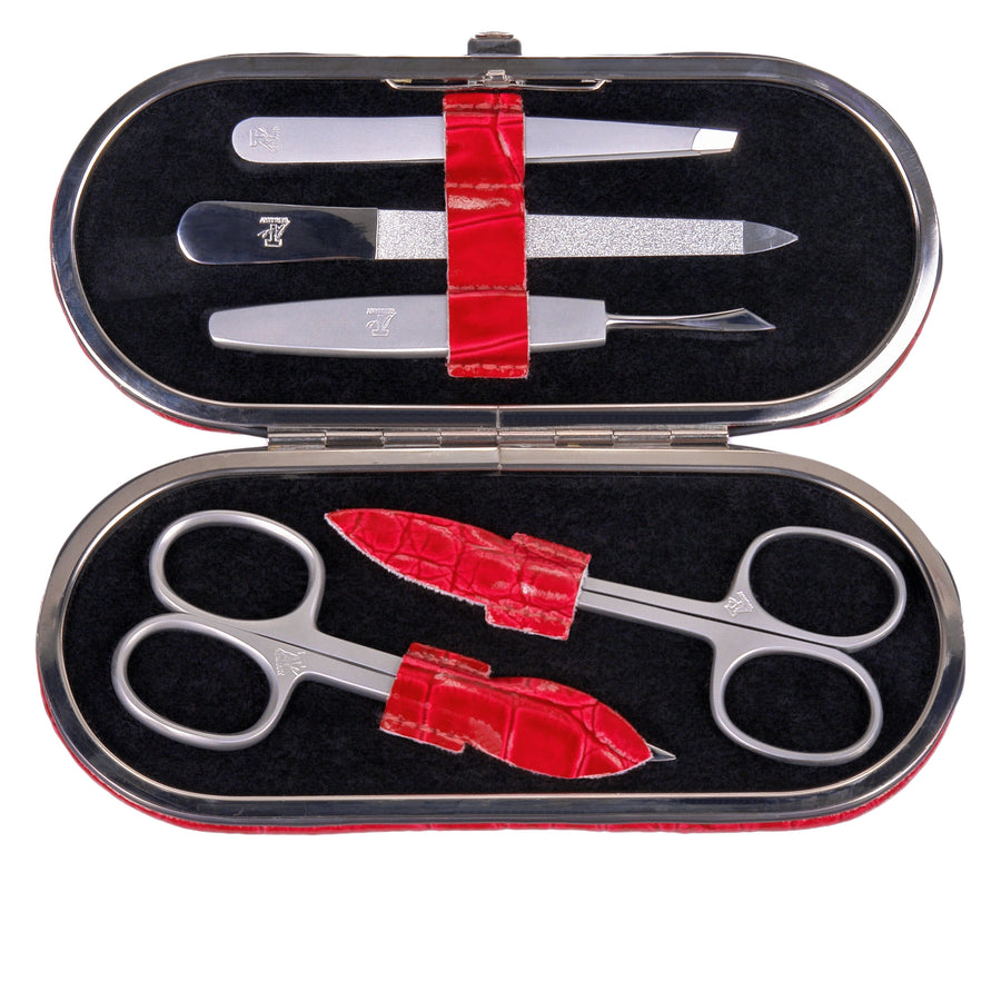 5 pcs. manicure set Manikürenset / red (leather)