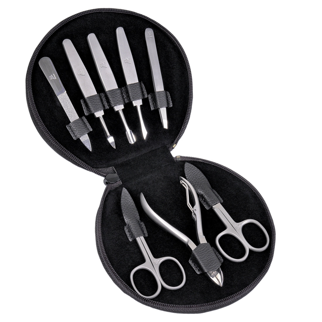 8-piece manicure case Manicure set / black (leather)