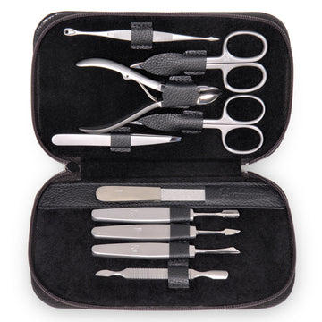 10-piece manicure case Manicure set / black (leather)